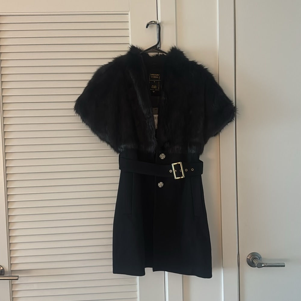 Guess Cordelia Fur Coat, Black, Size S